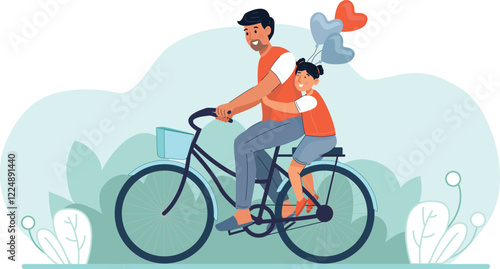 Heartwarming Bicycle Ride Illustration Father and Daughter Enjoying a Ride Together Depicts a father and daughter riding a bicycle together, with a heartwarming connection.
