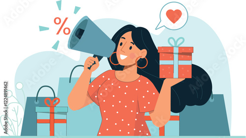 Holiday Shopping Special Offer Illustration Highlights a festive shopping scene with special offers and holiday decorations.