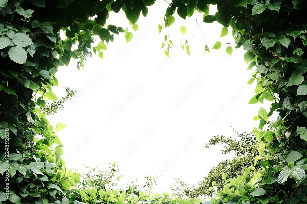 Green Arch of Climbing Vines: A Natural Canopy of Leaves on White Background Green Arch of Climbing Vines: A Natural Canopy of Leaves on White Background