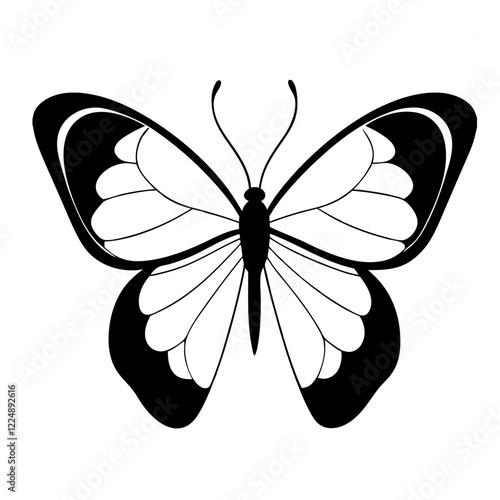 Common blue butterfly silhouette vector isolated on White background
