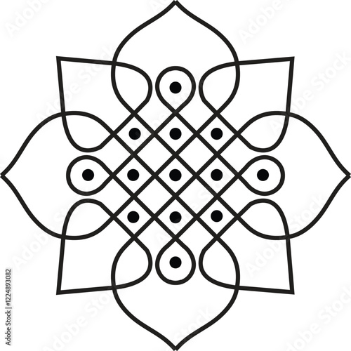 Indian Traditional and Cultural Rangoli, Alpona, Kolam, or Paisley vector line art. Bengal Art India. for textile printing, logo, wallpaper	
