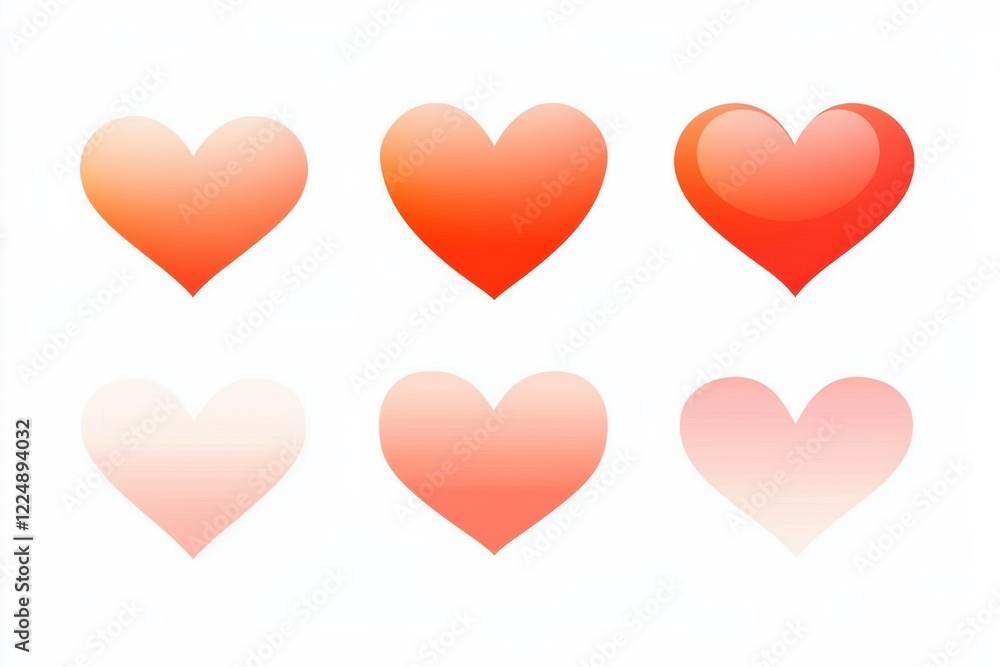 Set of Gradient Hearts in Soft Red and Pink Tones Set of Gradient Hearts in Soft Red and Pink Tones