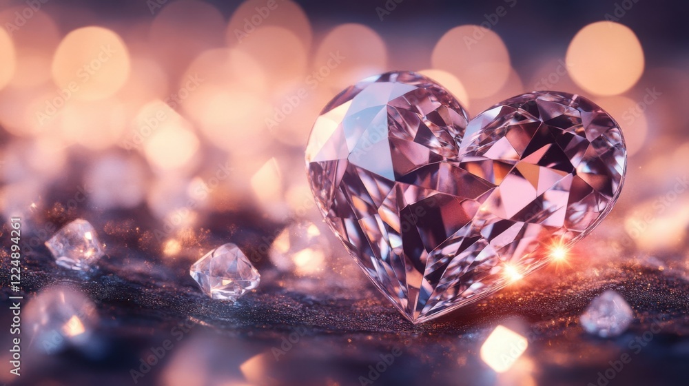 Beautiful Heart-Shaped Diamond on Sparkling Background Beautiful Heart-Shaped Diamond on Sparkling Background