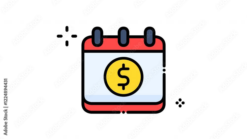 Animated calendar page with gold coin dollar sign is perfect for finance or businessrelated designs, marketing materials, websites, and financial planning. Animated calendar page with gold coin dollar sign is perfect for finance or businessrelated designs, marketing materials, websites, and financial planning.