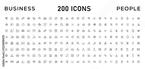 Business people line icons set. Teamwork, human resources, meeting, partnership, workgroup, success, leadership icon