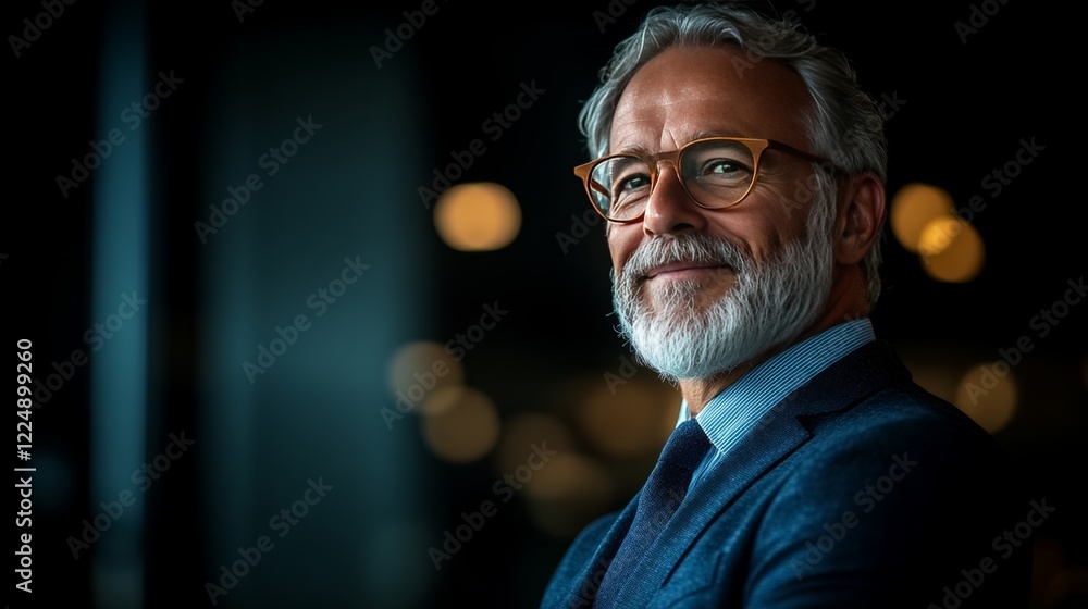 Fototapeta premium Confident elderly caucasian male in suit with glasses smiling