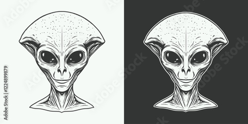 Retro vintage style face portrait of alien ufo humanoid mascot illustration