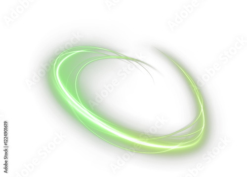 vibrant, futuristic light trail with swirling green neon waves, glowing spirals, and sparkling energy. Featuring an abstract, transparent effect with rotating beams, streaks, and vortex motion for 