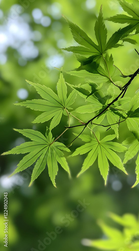 The green leaves of a Japanese maple tree