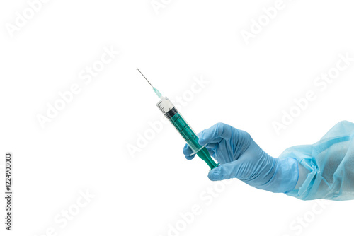 Doctor's Hand in Latex Glove Holding a Syringe - Transparent PNG