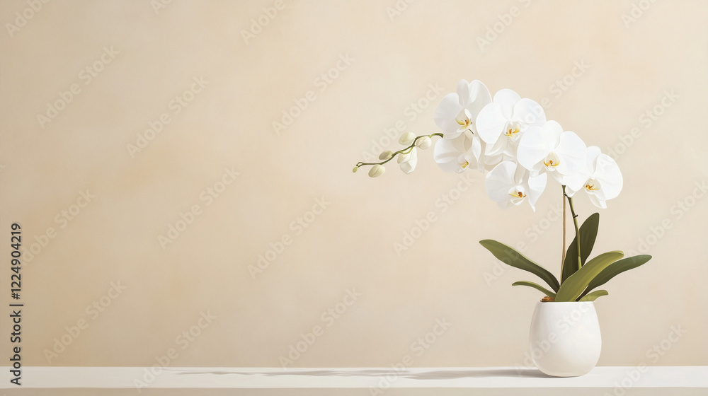 A delicate white orchid in a minimalistic indoor setting, surrounded by soft shadows. Perfect for elegant, calming, and sophisticated design concepts. A delicate white orchid in a minimalistic indoor setting, surrounded by soft shadows. Perfect for elegant, calming, and sophisticated design concepts.