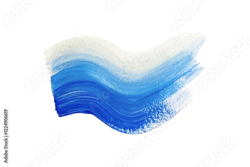 Blue brush wave stroke with acrylic or gouache paint, marine theme, wavy texture. Vector tracing isolated on white background.