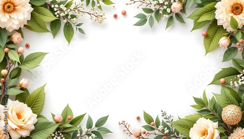 Elegant Floral Frame with Peach Roses and Greenery