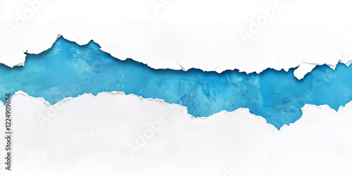 blue paper edge ripped torn white flat background isolated