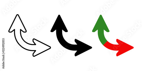 Double quarter circle arrow icon set. Design for poster, web, social media.