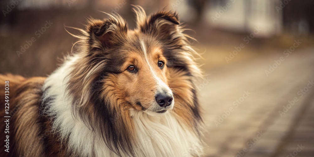 Sepia Shetland Sheepdog Portrait: Beautifully Groomed Fluffy Dog Sepia Shetland Sheepdog Portrait: Beautifully Groomed Fluffy Dog