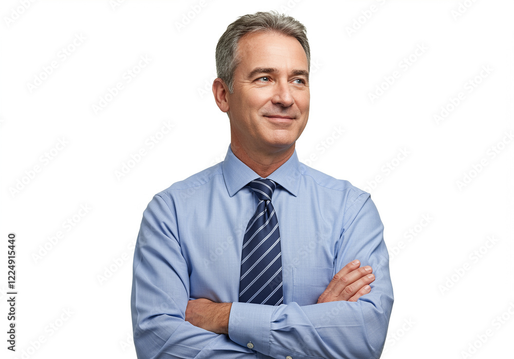 Man in business attire smiling with crossed arms showing confidence and professionalism Man in business attire smiling with crossed arms showing confidence and professionalism