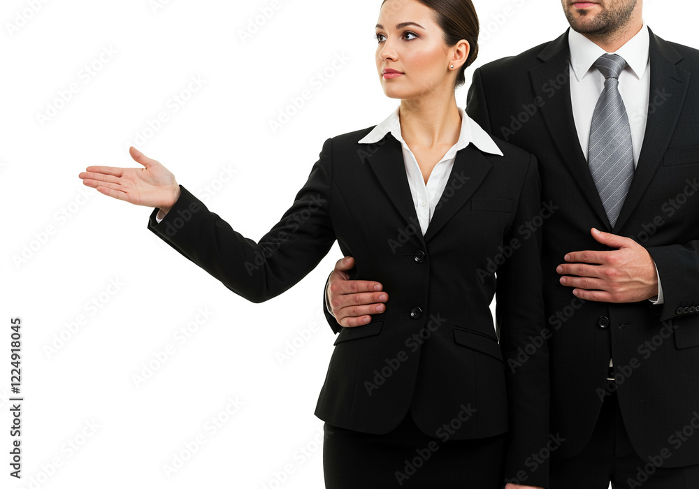 Business people presenting in formal attire during a professional presentation Business people presenting in formal attire during a professional presentation