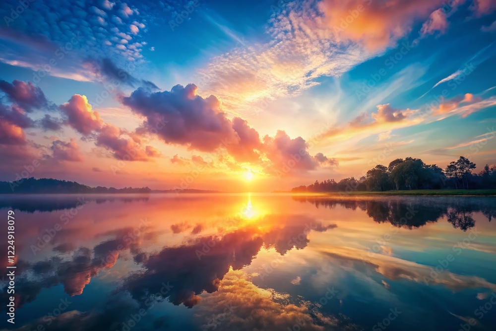 Fototapeta premium Serene Pastel Sunrise Landscape: Calm Gradient Background for Peaceful Designs