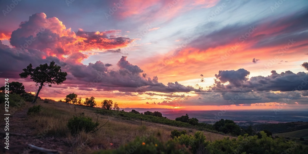 Fototapeta premium Serene Sunset: Vibrant Cloudscape with Tilt-Shift Effect