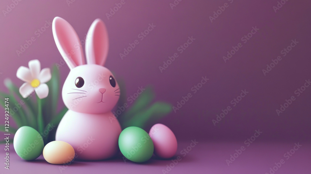 Cute pink bunny with Easter eggs and flower. Cute pink bunny with Easter eggs and flower.