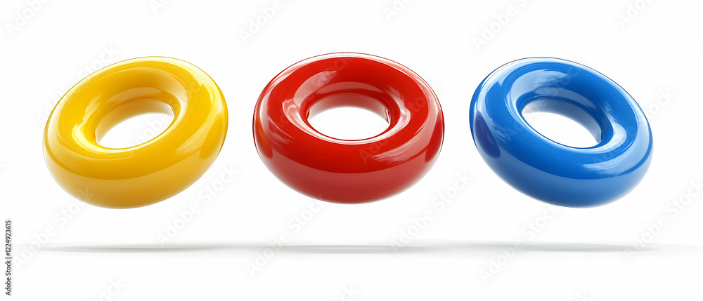 Colorful rings floating, white background, website design Colorful rings floating, white background, website design