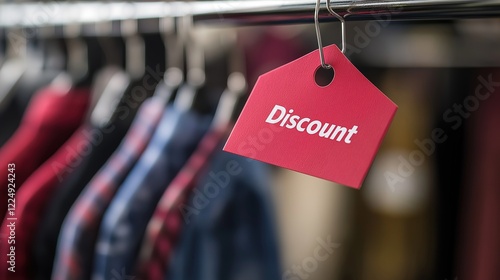 Discount Tag on Clothing Rack for Sales photo