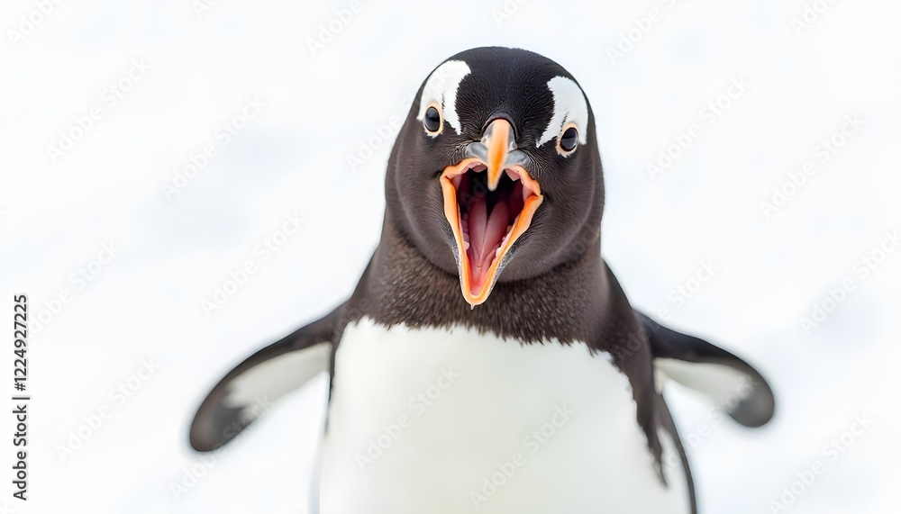 Close-up of a shocked and surprised penguin with a funny expression. Isolated on white background Close-up of a shocked and surprised penguin with a funny expression. Isolated on white background