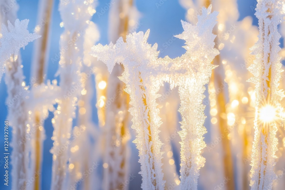 Fototapeta premium Frosted natural formations glistening in soft winter light create a magical winter wonderland atmosphere