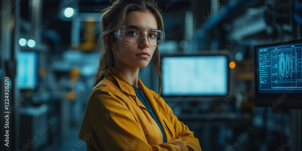 Fototapeta premium Innovative scientist conducting research in high-tech lab focused on advanced technology and analysis urban environment professional perspective