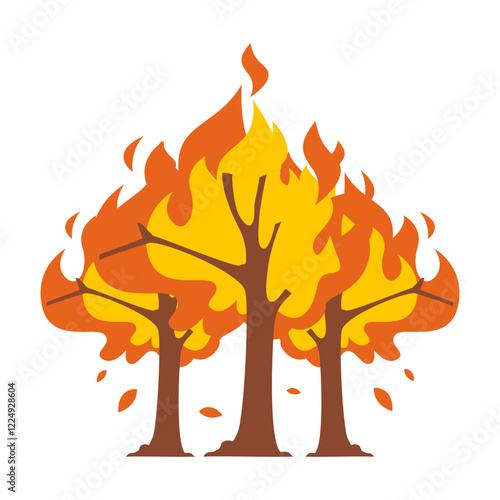 Illustration of trees engulfed in flames, forest fire concept.