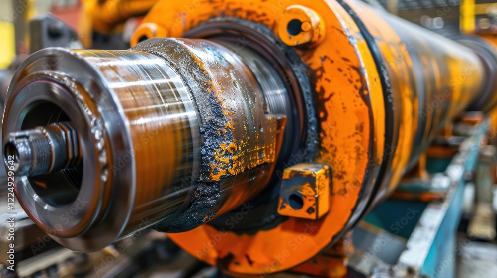 Fototapeta premium Steel Roller: A heavy, cylindrical roller made of steel, used in machinery for smoothing surfaces, ensuring a uniform and compacted finish in construction projects. 