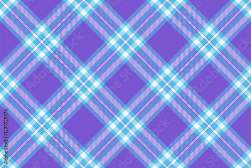 Warmth textile vector texture, vivid fabric plaid pattern. Flow background seamless tartan check in indigo and cyan colors.