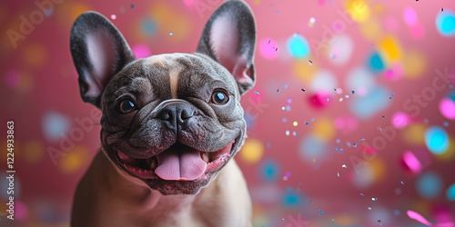 Wallpaper Mural Playful french bulldog puppy celebrating holiday event with colorful confetti swirling, capturing joyful moment copy space Torontodigital.ca