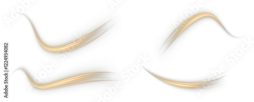 Elegant golden swirl on a white background. Shimmering yellow curl perfect for festive designs. Luxurious gold ribbon-like curve. Vector PNG for twirls, lines, curves, ropes, and stripe decorations.