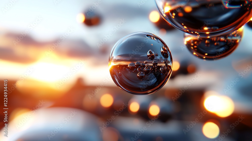 Sunset Reflection in Glass Spheres: A Stunning Abstract Image Sunset Reflection in Glass Spheres: A Stunning Abstract Image