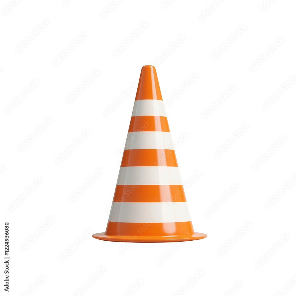 A bright orange traffic cone with white stripes, used to direct and manage traffic. A bright orange traffic cone with white stripes, used to direct and manage traffic.
