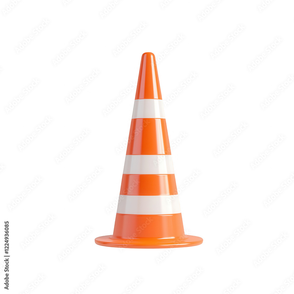 A bright orange traffic cone with white stripes, commonly used for road safety. A bright orange traffic cone with white stripes, commonly used for road safety.