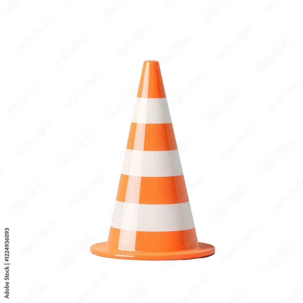 A bright orange traffic cone with white stripes, symbolizing road safety and caution. A bright orange traffic cone with white stripes, symbolizing road safety and caution.