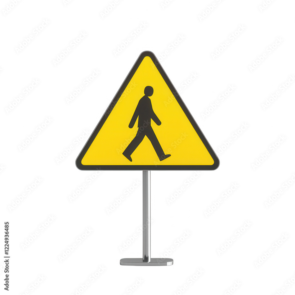 A caution sign indicating pedestrian traffic in a vibrant yellow triangle. A caution sign indicating pedestrian traffic in a vibrant yellow triangle.