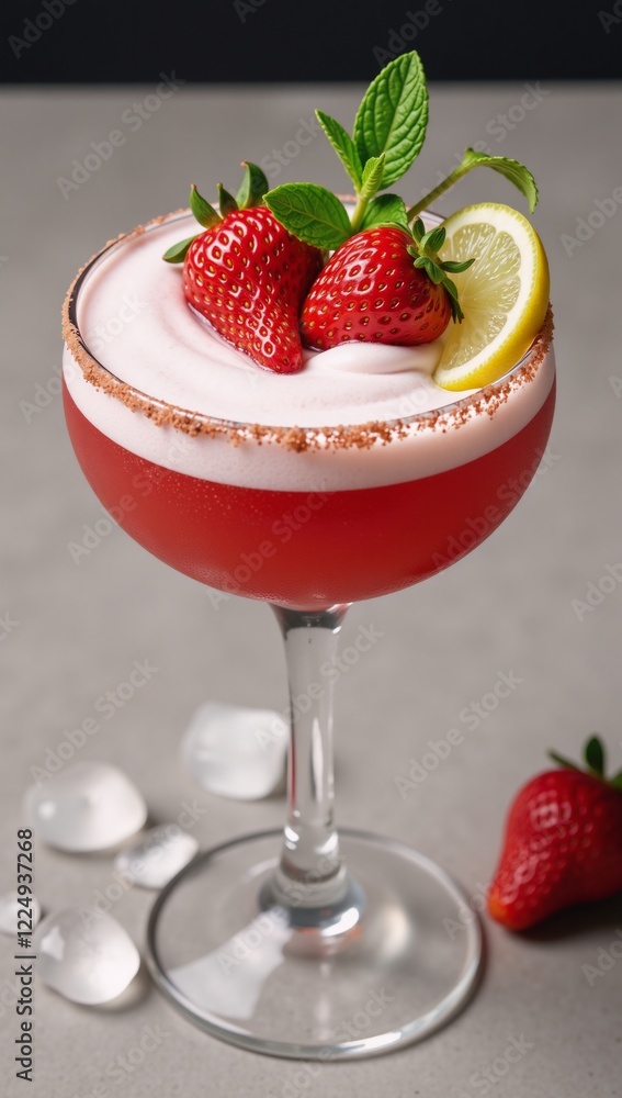 Cocktail featuring strawberries and ice Cocktail featuring strawberries and ice