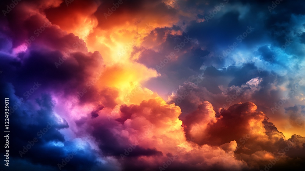 Fototapeta premium Fiery Sunset Cloudscape: A Dramatic Celestial Canvas
