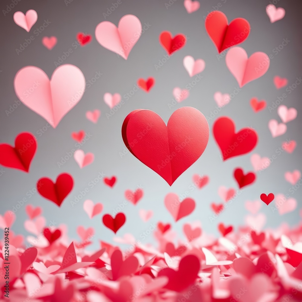 A St. Valentine abstract of paper hearts falling. A St. Valentine abstract of paper hearts falling.