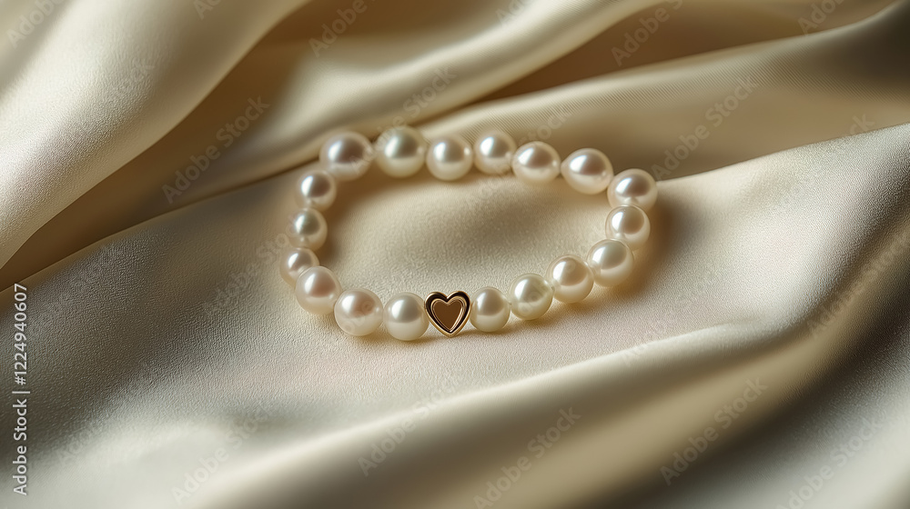 An elegant pearl bracelet with a delicate gold heart charm An elegant pearl bracelet with a delicate gold heart charm