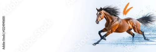 A Free-Spirited Horse Galloping Energetically - A majestic brown horse runs freely, symbolizing liberty, power, grace, speed, and untamed spirit.  A vibrant image for various uses.