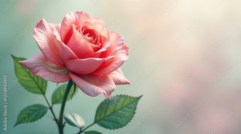 A Single Delicate Pink Rose Blossom Gracefully Unfurling its Petals in Soft, Gentle Light A Single Delicate Pink Rose Blossom Gracefully Unfurling its Petals in Soft, Gentle Light