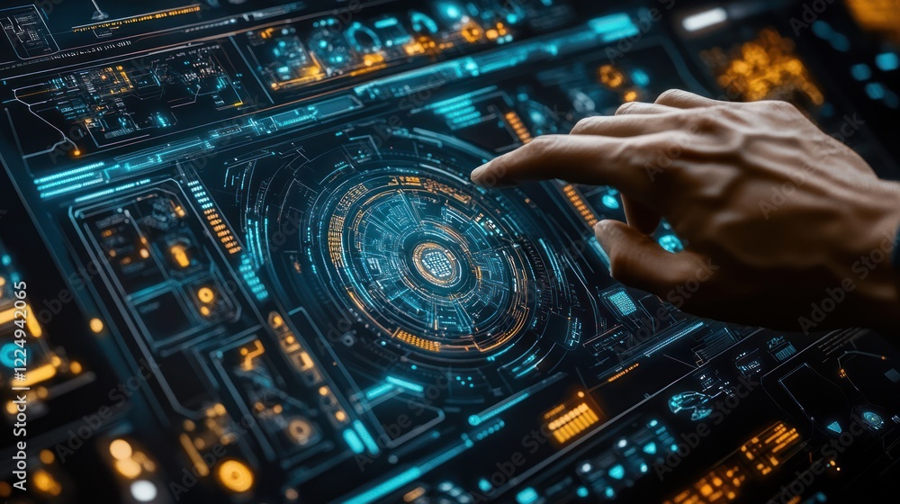 Obraz premium Hand interacting with futuristic digital interface. (3)