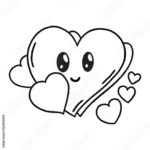 Love Valentine Days Heart Kawaii, Art Vector, hand drawn, hand drawing, vector, emoticon, icon, coloring, illustration