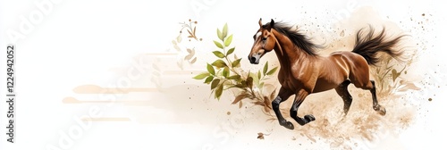 A Spirited Run: The Sagittarius Horse - Freedom, grace, power, nature, and wild spirit are symbolized by this majestic brown horse running freely.
