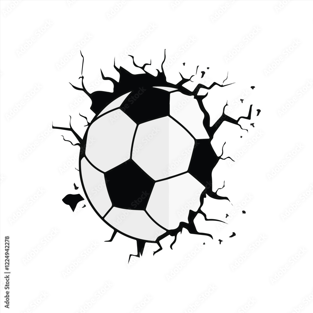 Fototapeta premium The ball sticks to the cracked wall